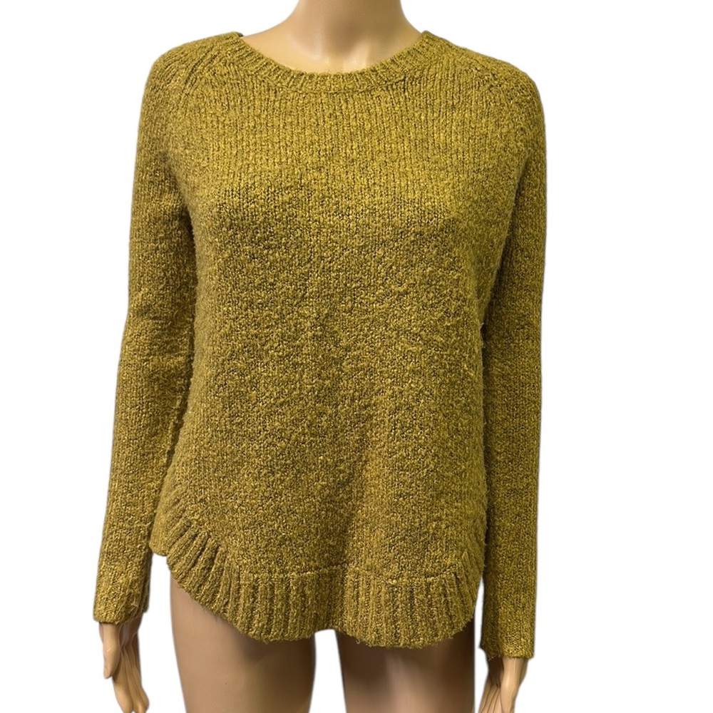 John & Jenn Wool Blend Dijon Mustard Knit Scalloped Hem Sweater Womens XS